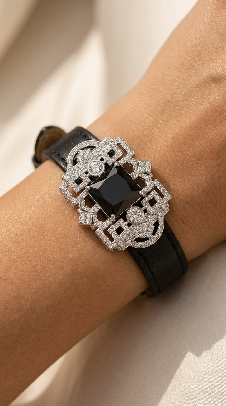 Noir Onyx Art Deco Statement Watch