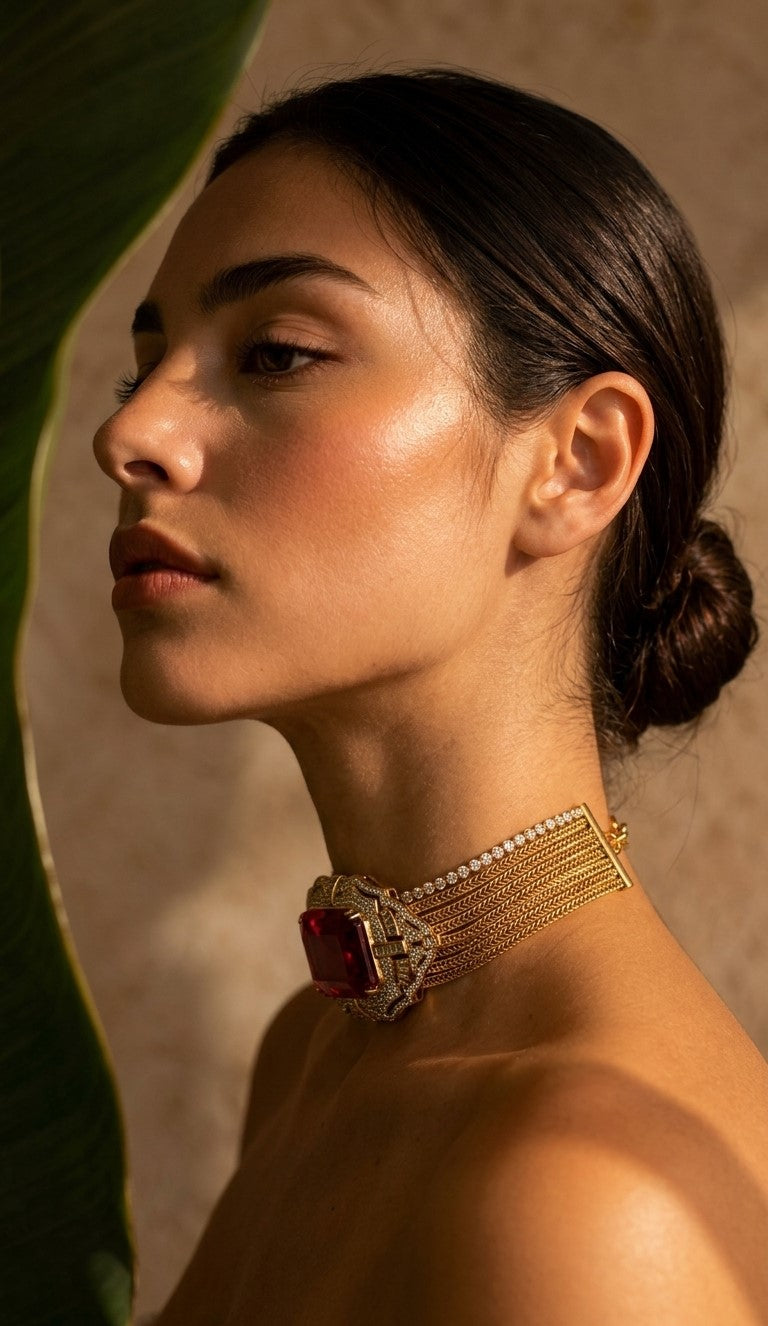 Ruby Radiance Art Deco Gold Choker Necklace