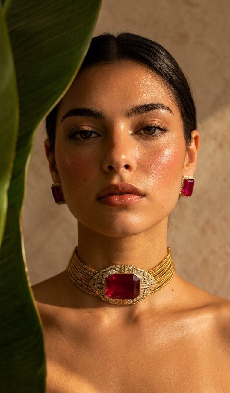 Ruby Radiance Art Deco Gold Choker Necklace