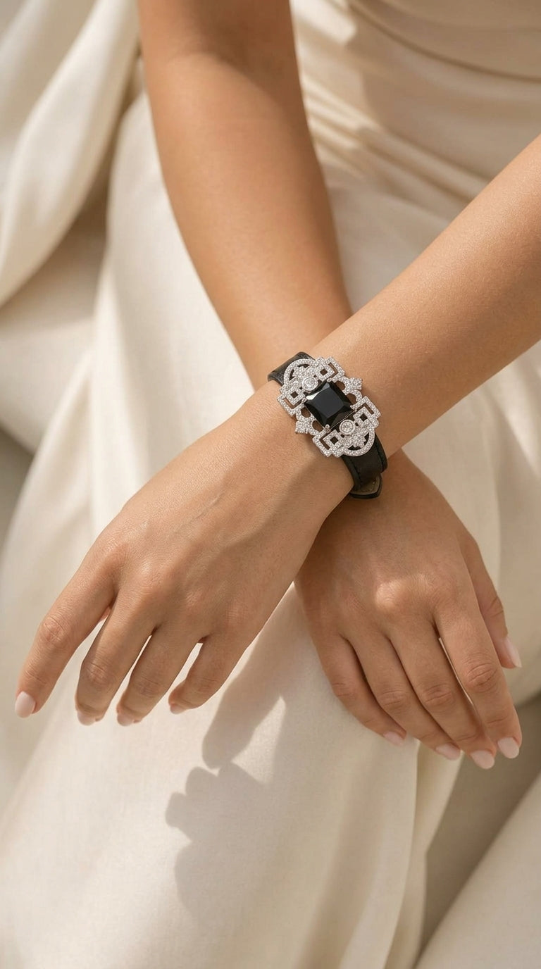 Noir Onyx Art Deco Statement Watch