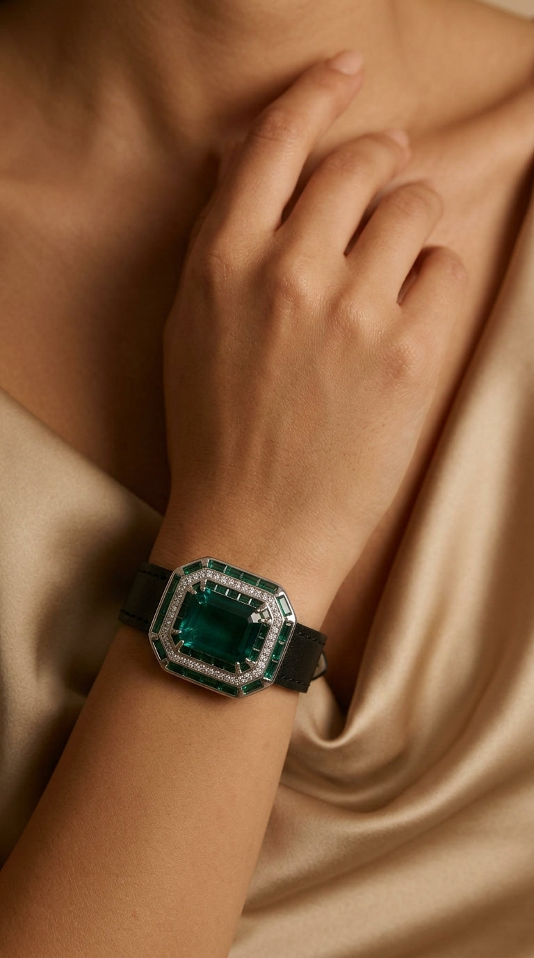 Emerald Luxe Art Deco Statement Watch