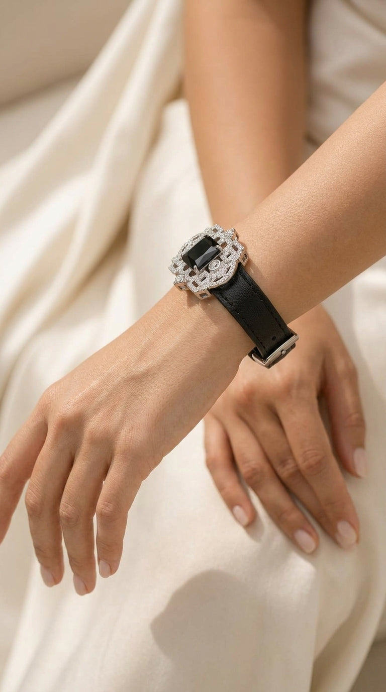 Noir Onyx Art Deco Statement Watch