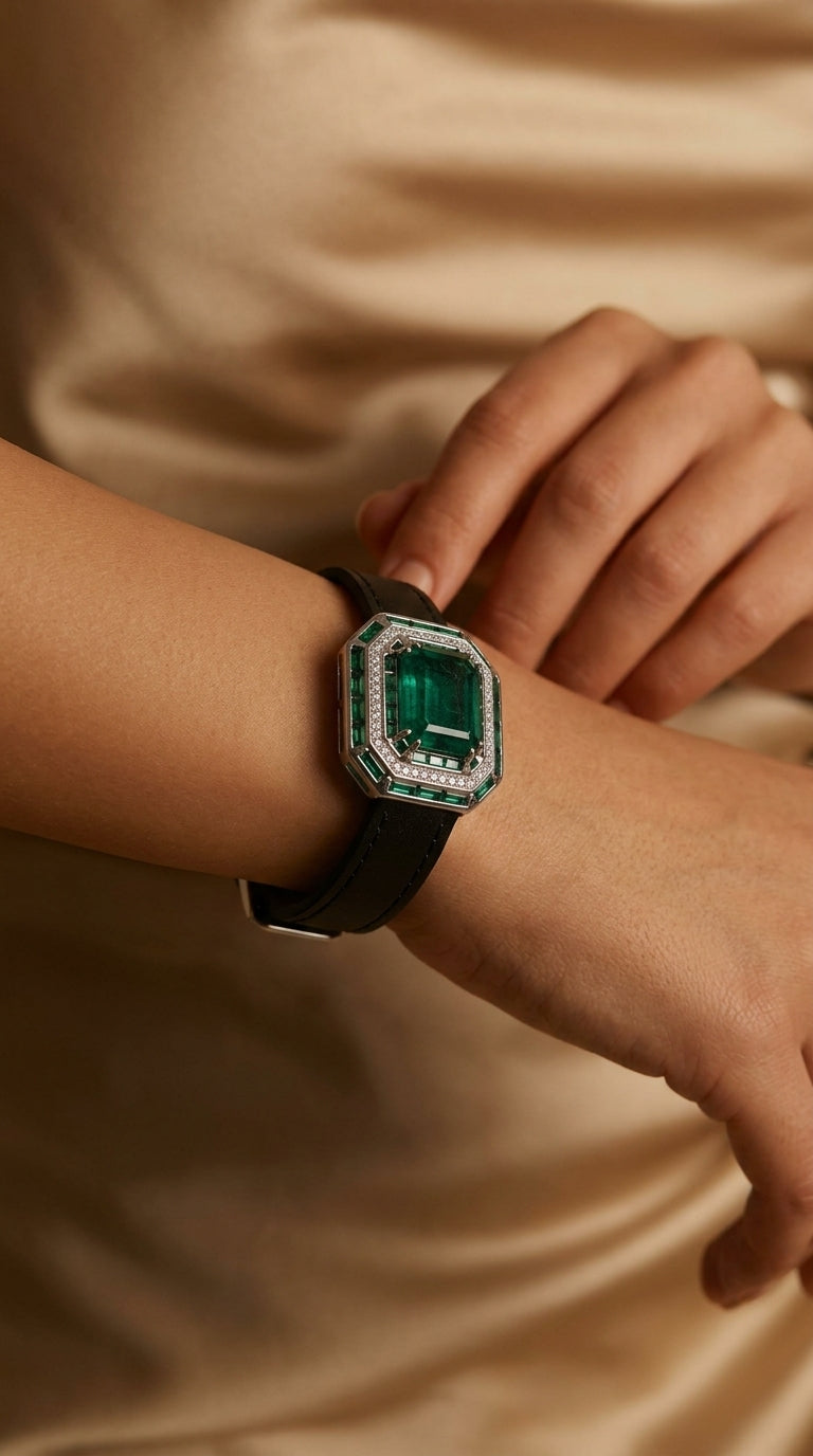 Emerald Luxe Art Deco Statement Watch