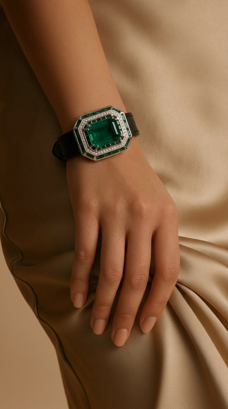 Emerald Luxe Art Deco Statement Watch